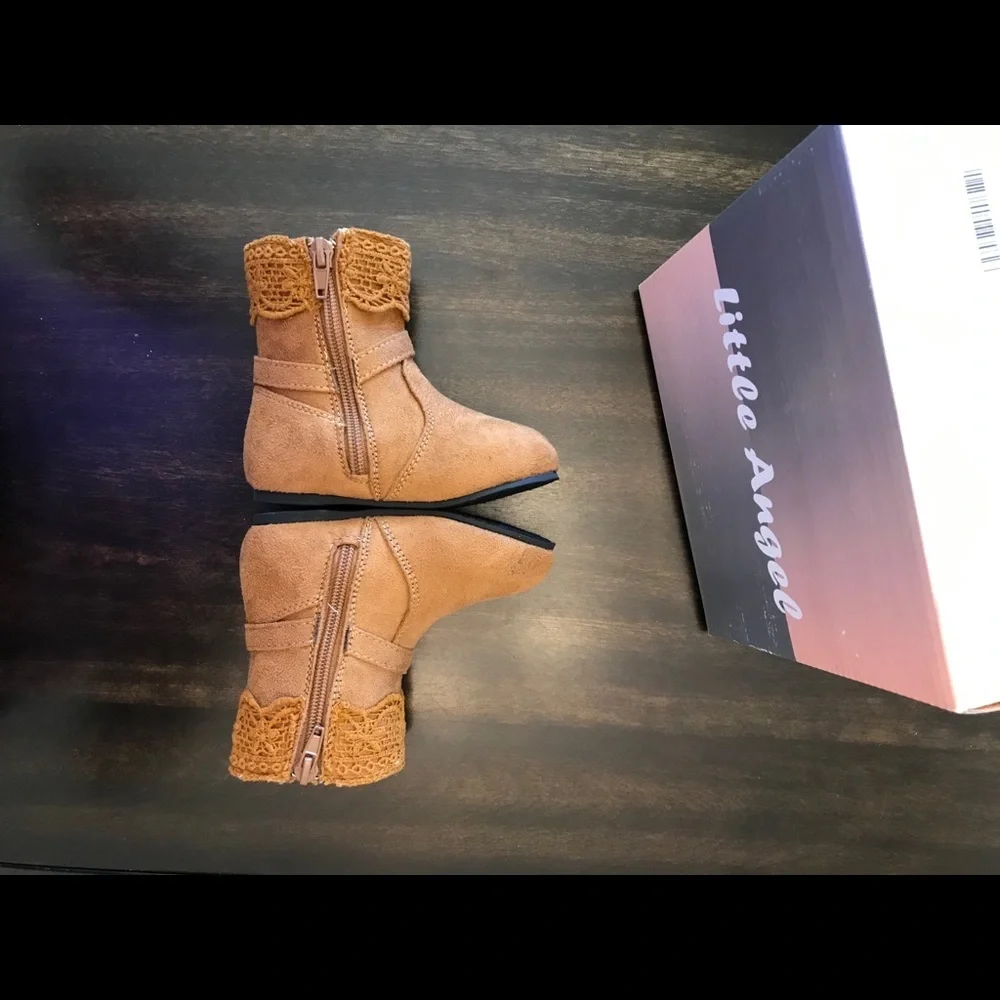 Little Angel Suede Camel Lace &Bow Toddler Boots